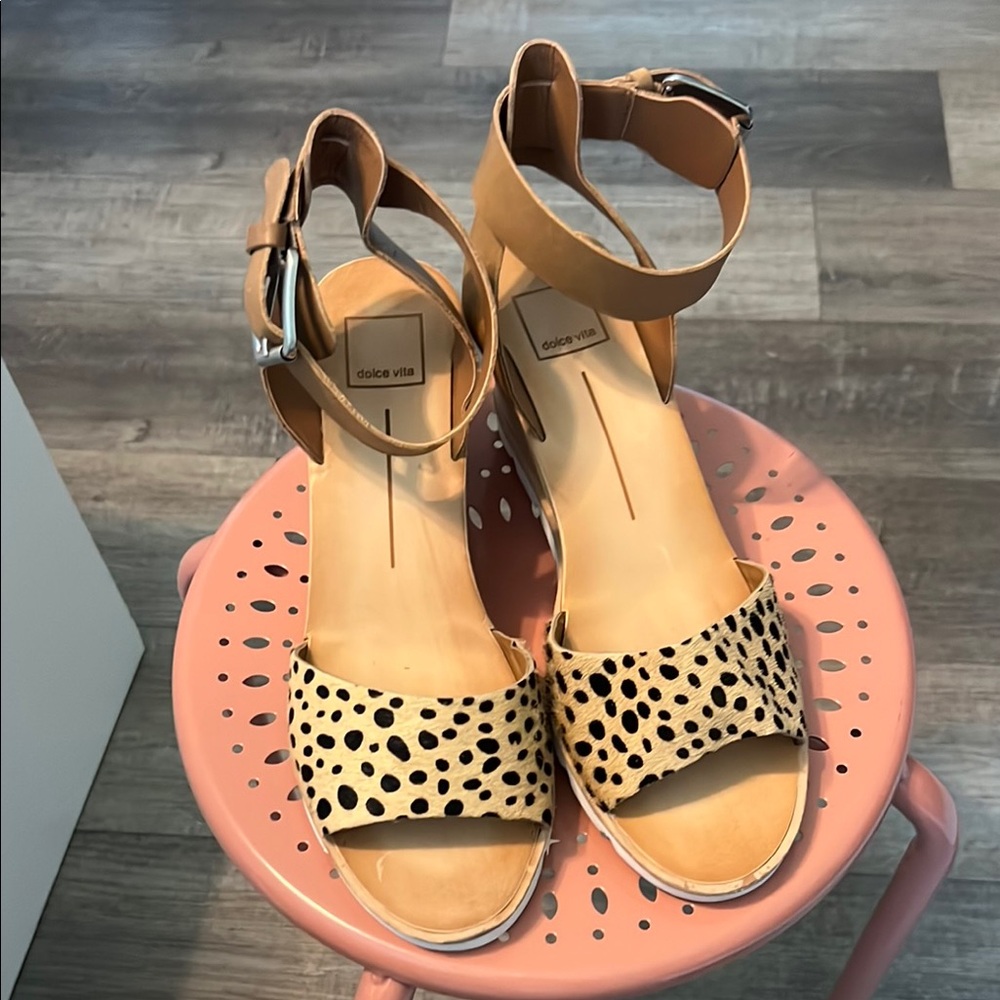 Dolce Vita Tan and Black Sandals with Animal Print